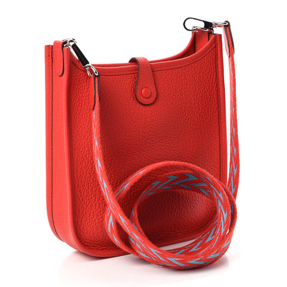 Hermes Taurillon Clemence Evelyne TPM Rouge De Coeur Bleu Du Nord 3 of 12