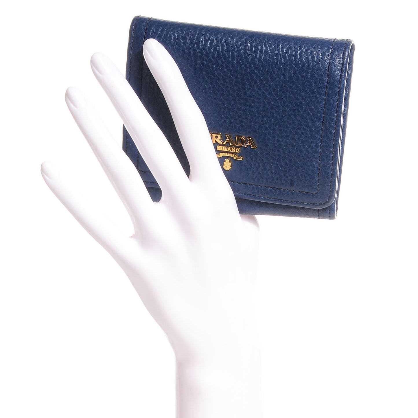 Vitello Daino Metal Tri-Fold Wallet Bleuette