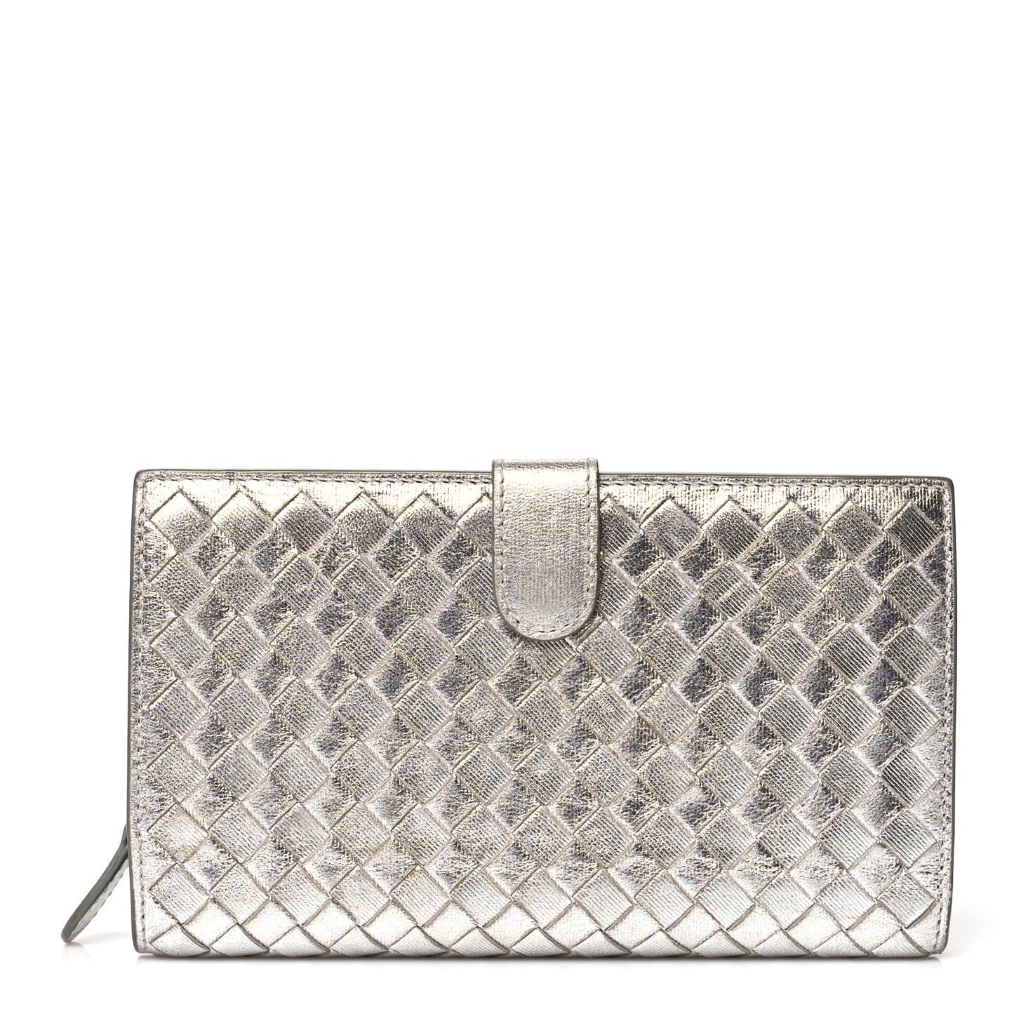 Metallic Grosgrain Intrecciato Continental Wallet Silver