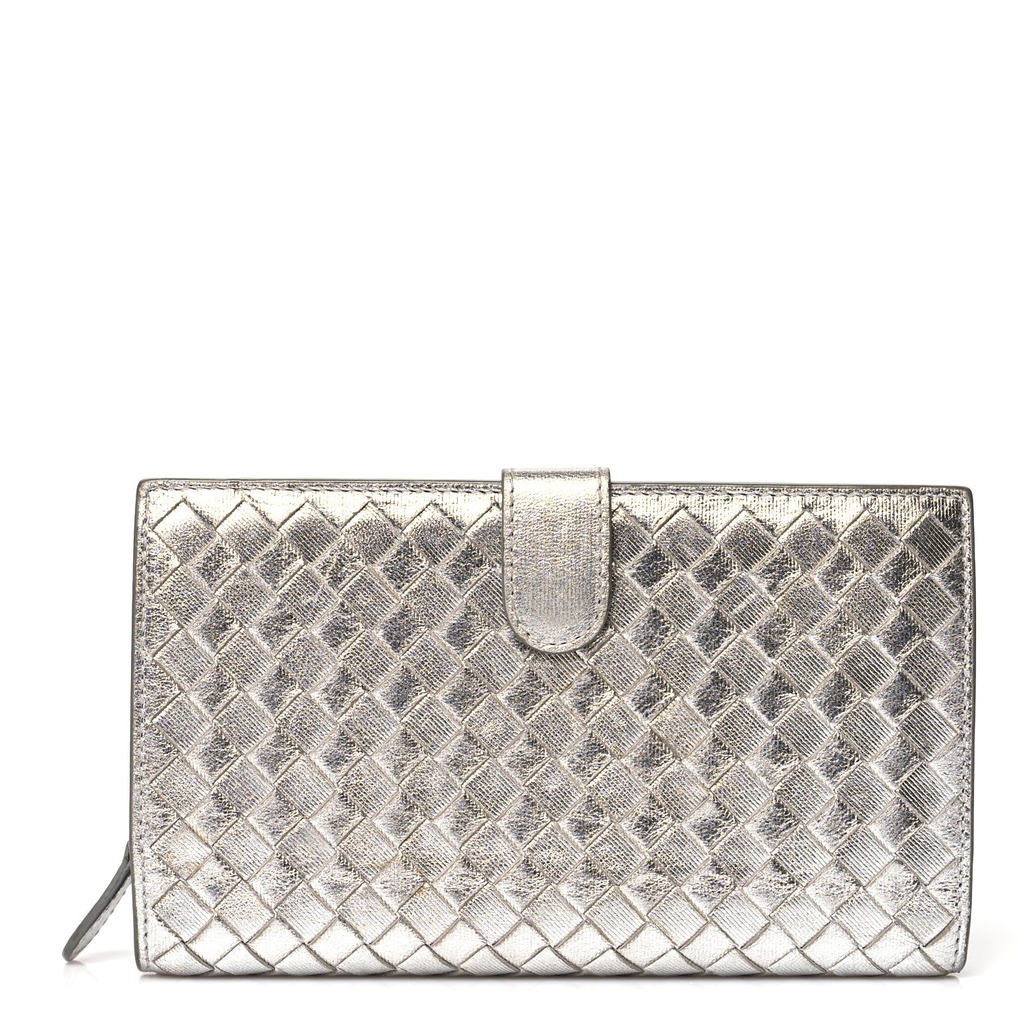 Bottega Veneta Metallic Grosgrain Intrecciato Continental Wallet Silver 1 of 9