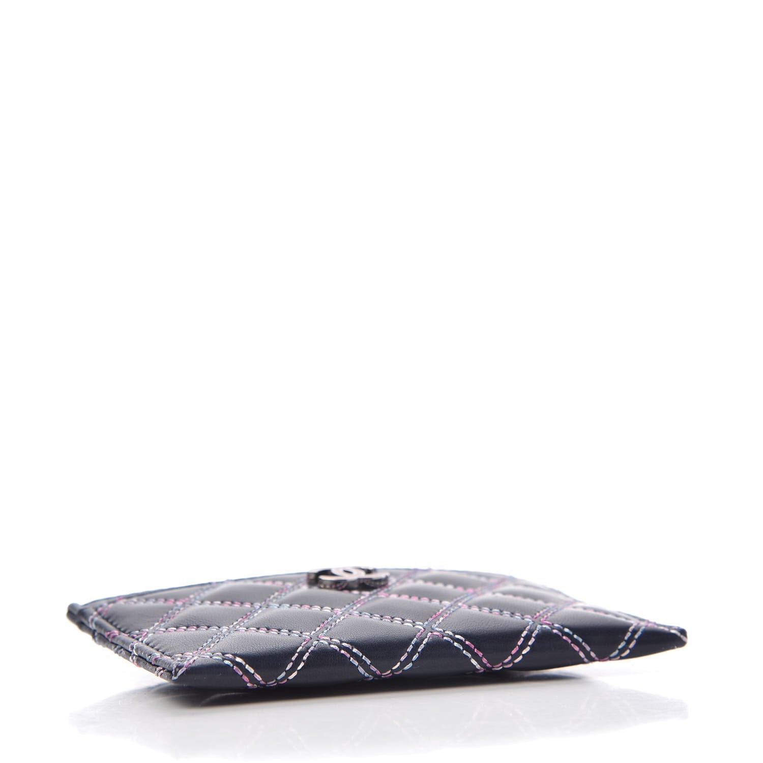 Chanel Lambskin Double Stitch Quilted Card Holder Navy Pink 4 of 10