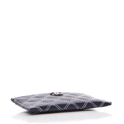 Chanel Lambskin Double Stitch Quilted Card Holder Navy Pink 4 of 10