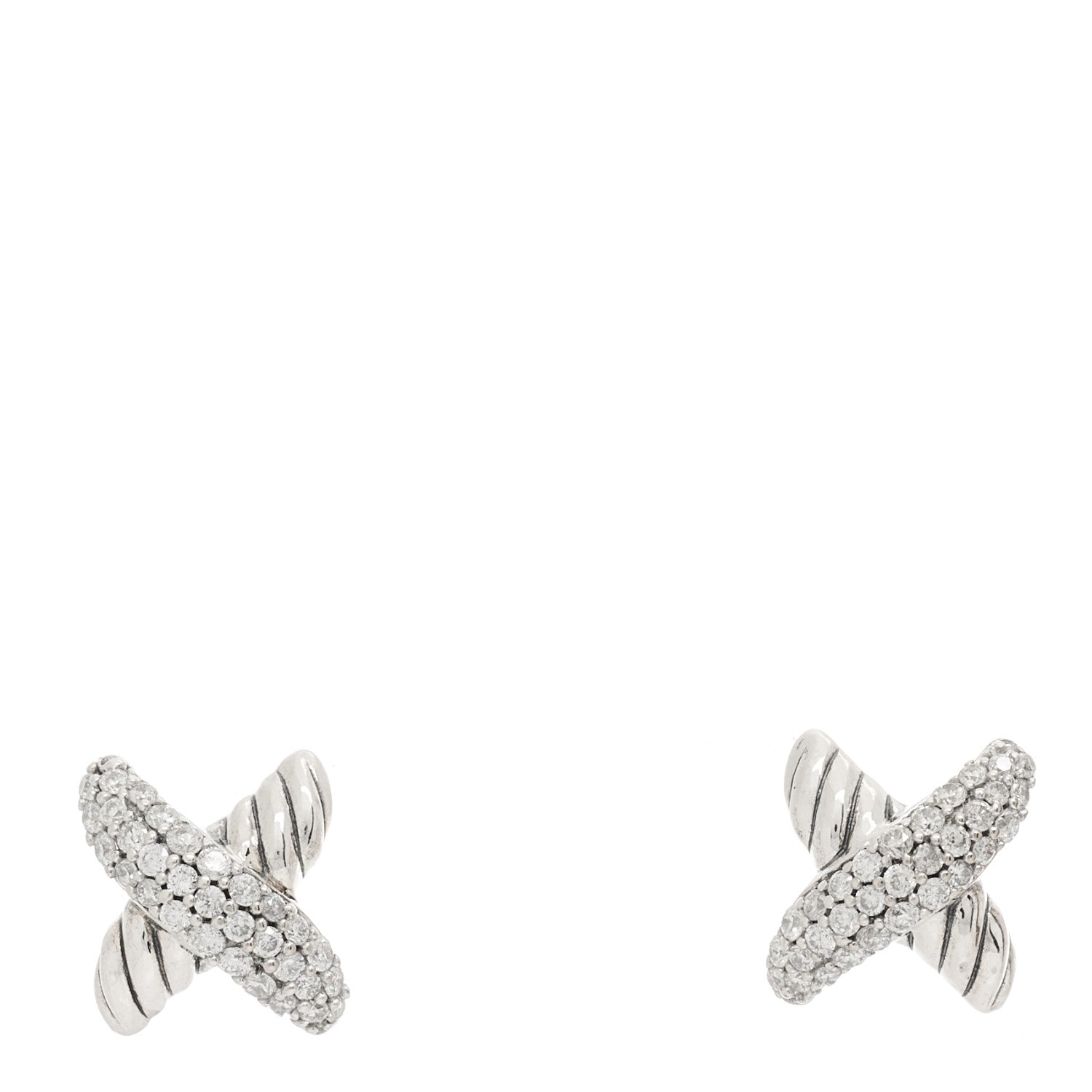David Yurman Sterling Silver Diamond 8mm X Earrings 1 of 4