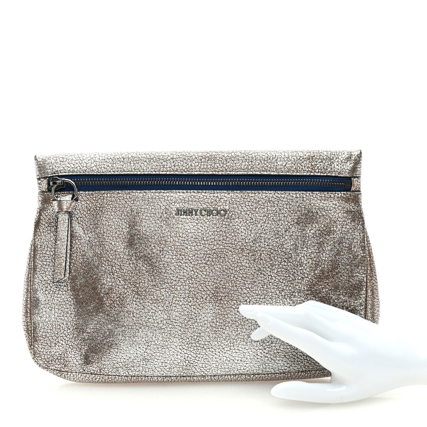 Metallic Grainy Goatskin Zena Clutch Platinum