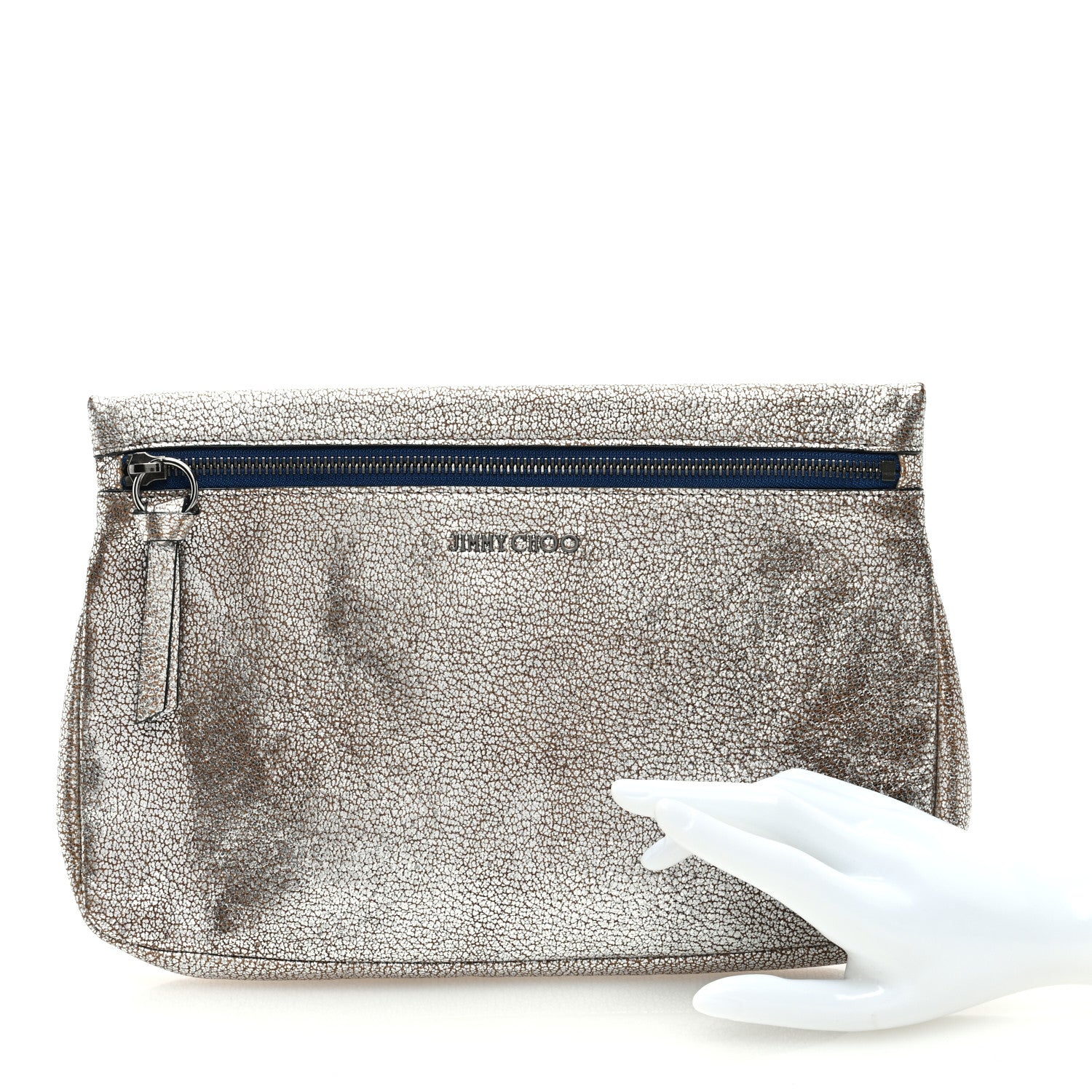 Jimmy Choo Metallic Grainy Goatskin Zena Clutch Platinum 2 of 6