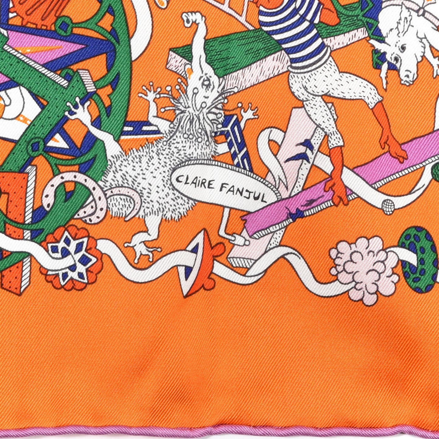Silk La Folle Parade Scarf 90 Orange White Mauve