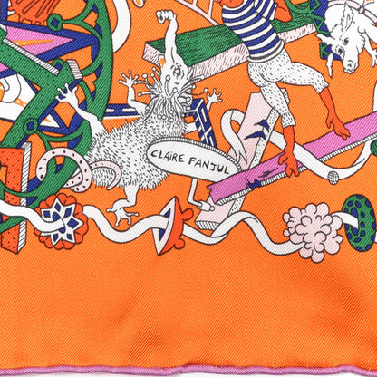 Hermes Silk La Folle Parade Scarf 90 Orange White Mauve 4 of 7