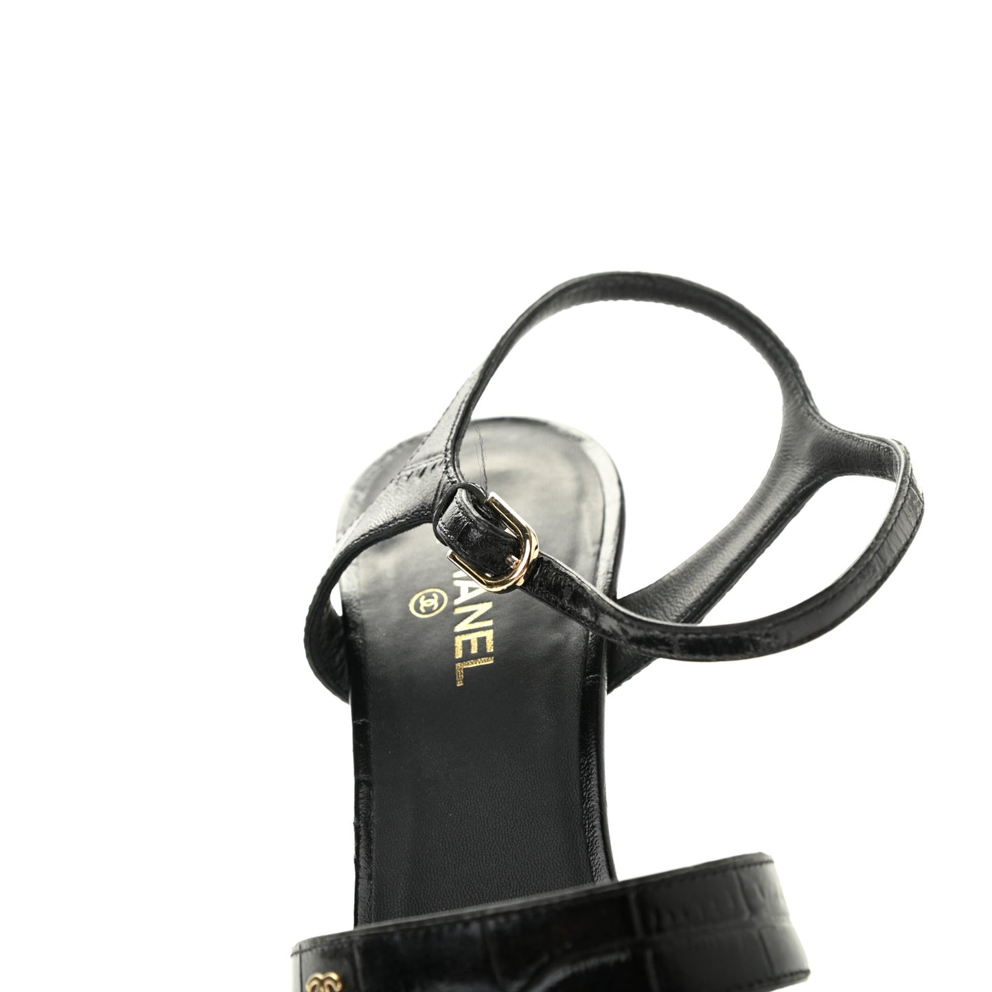 Calfskin Crocodile Embossed Sandals 39.5 Black