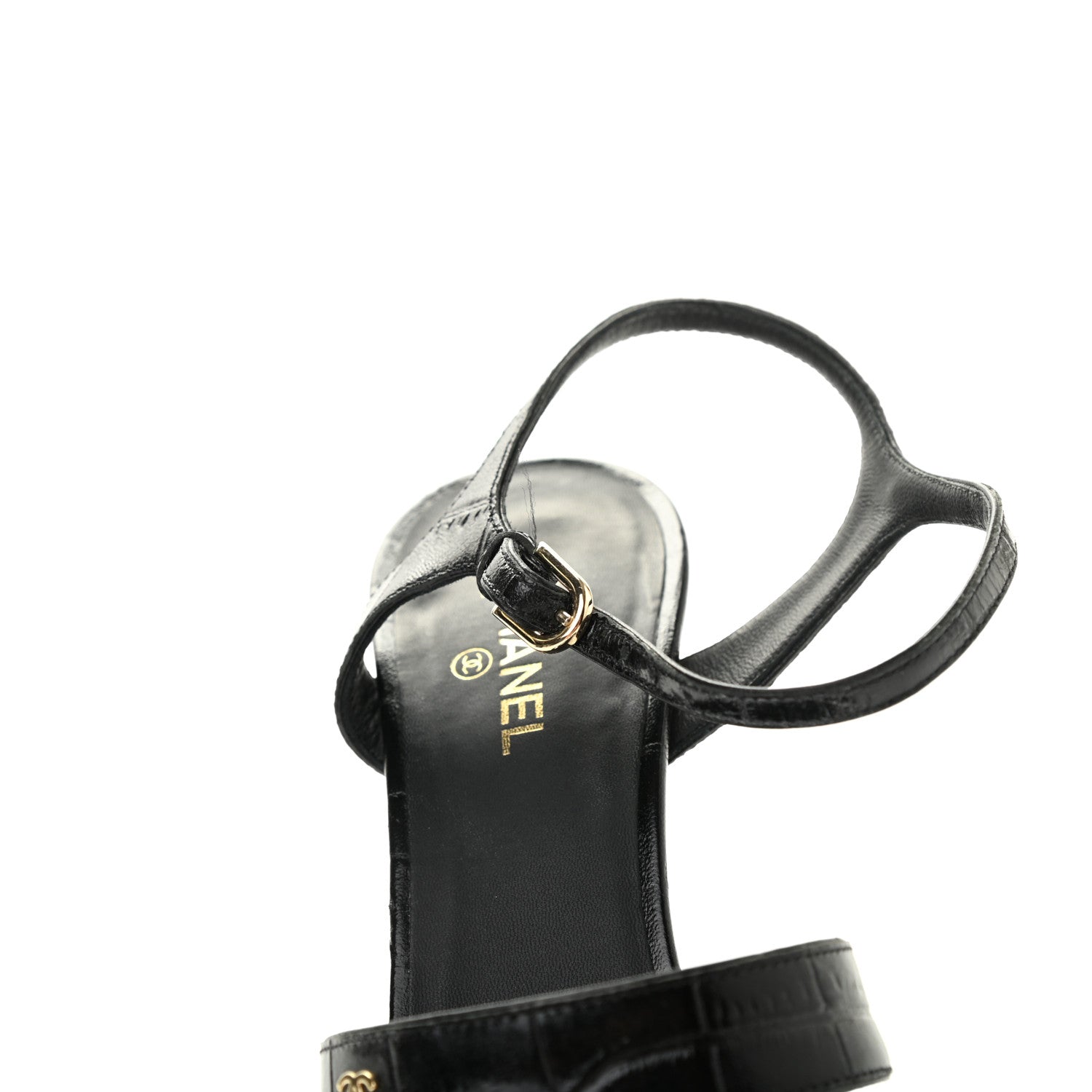 Chanel Calfskin Crocodile Embossed Sandals 39.5 Black 13 of 15