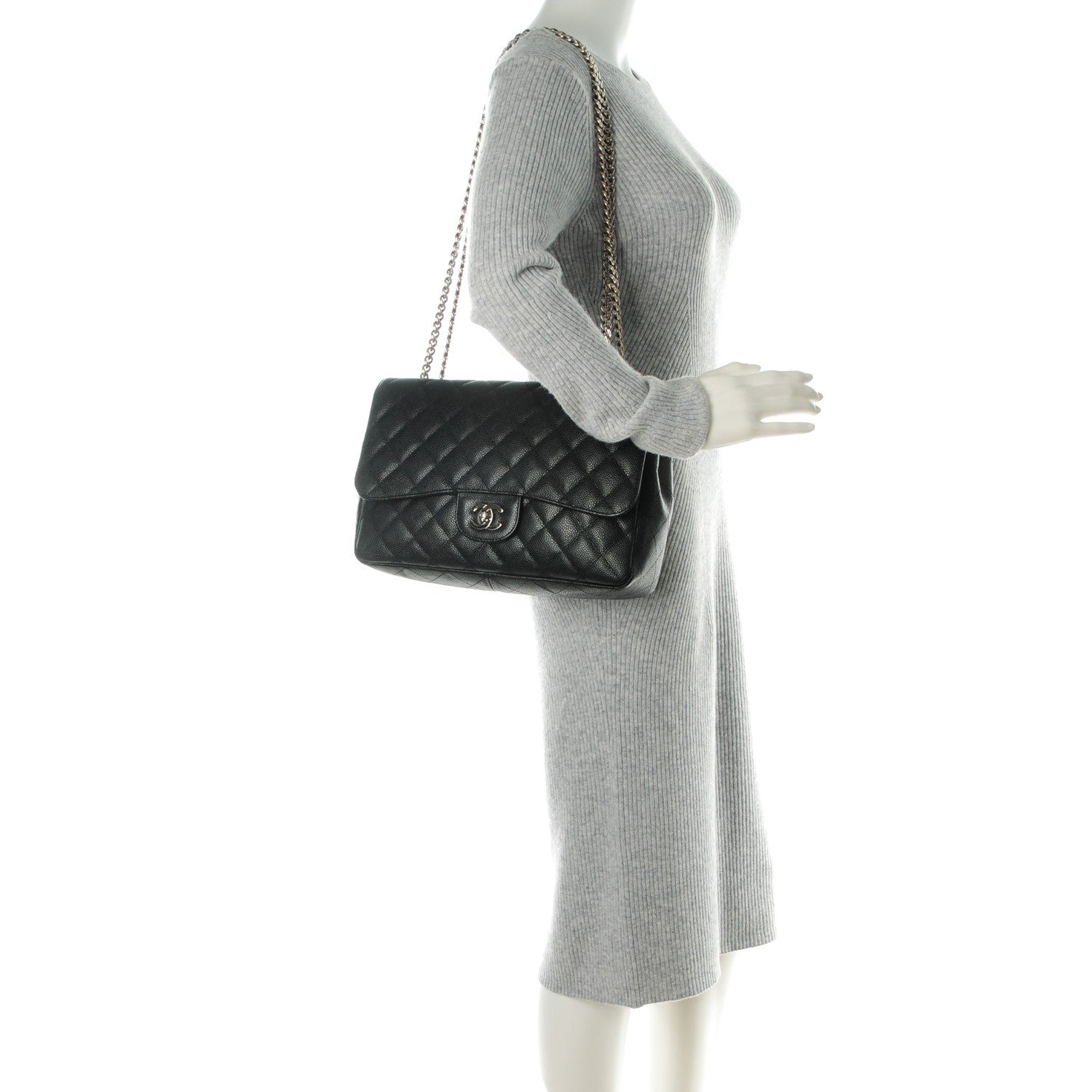 Chanel Caviar Quilted Jumbo Single Flap Bijoux Chain Black 2 of 8