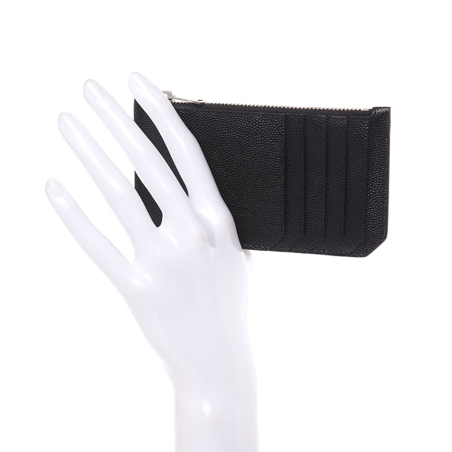 Grained Calfskin 5 Fragments Zip Pouch Card Holder Black