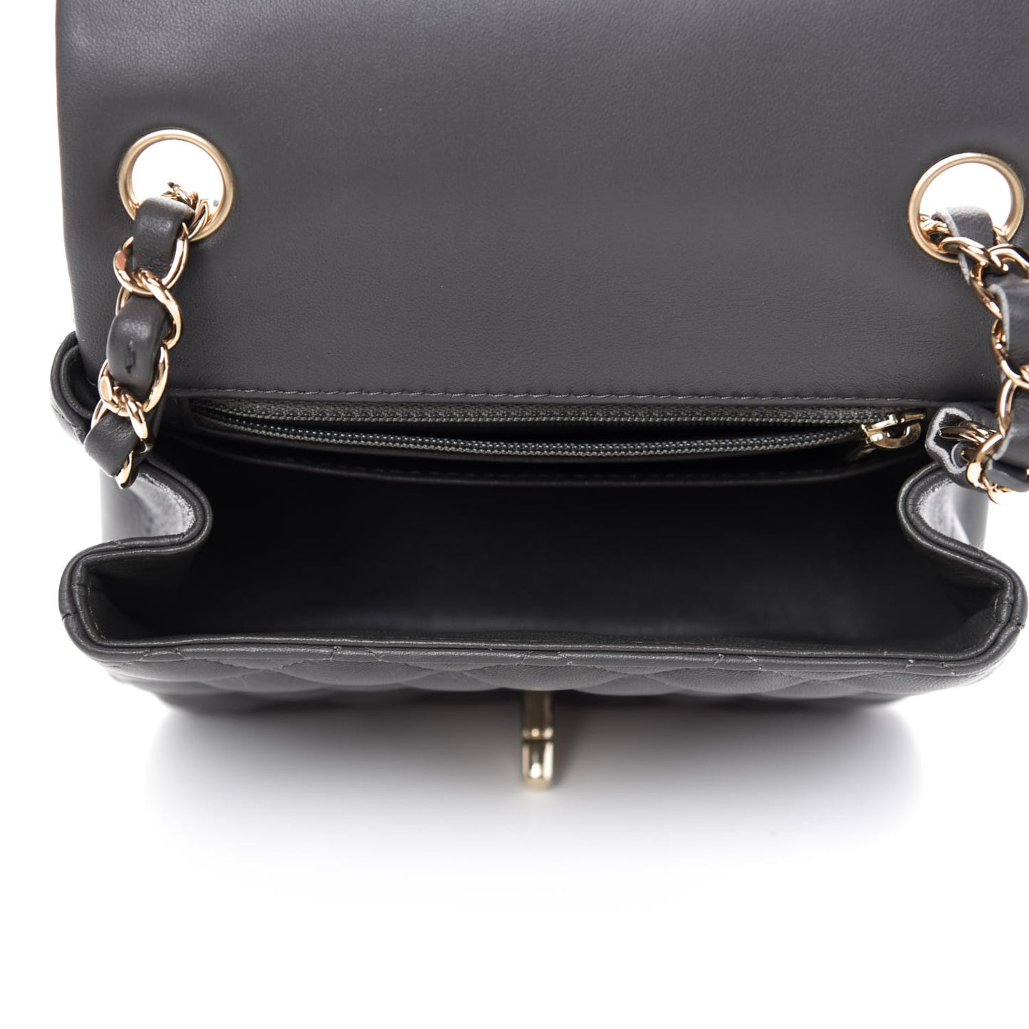 Lambskin Quilted Mini Square Flap Dark Grey