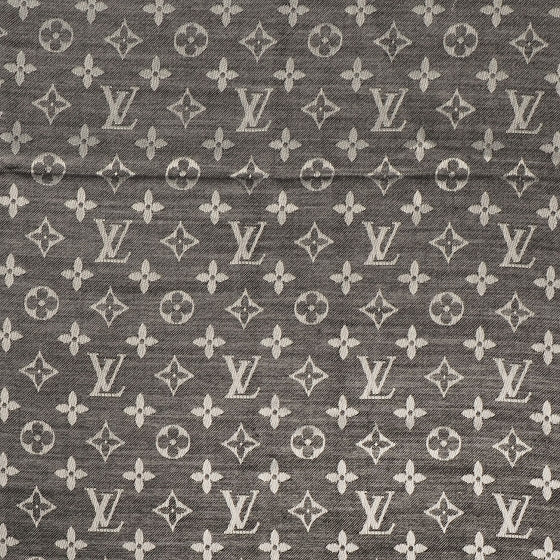 Wool Silk Monogram Denim Shawl Black