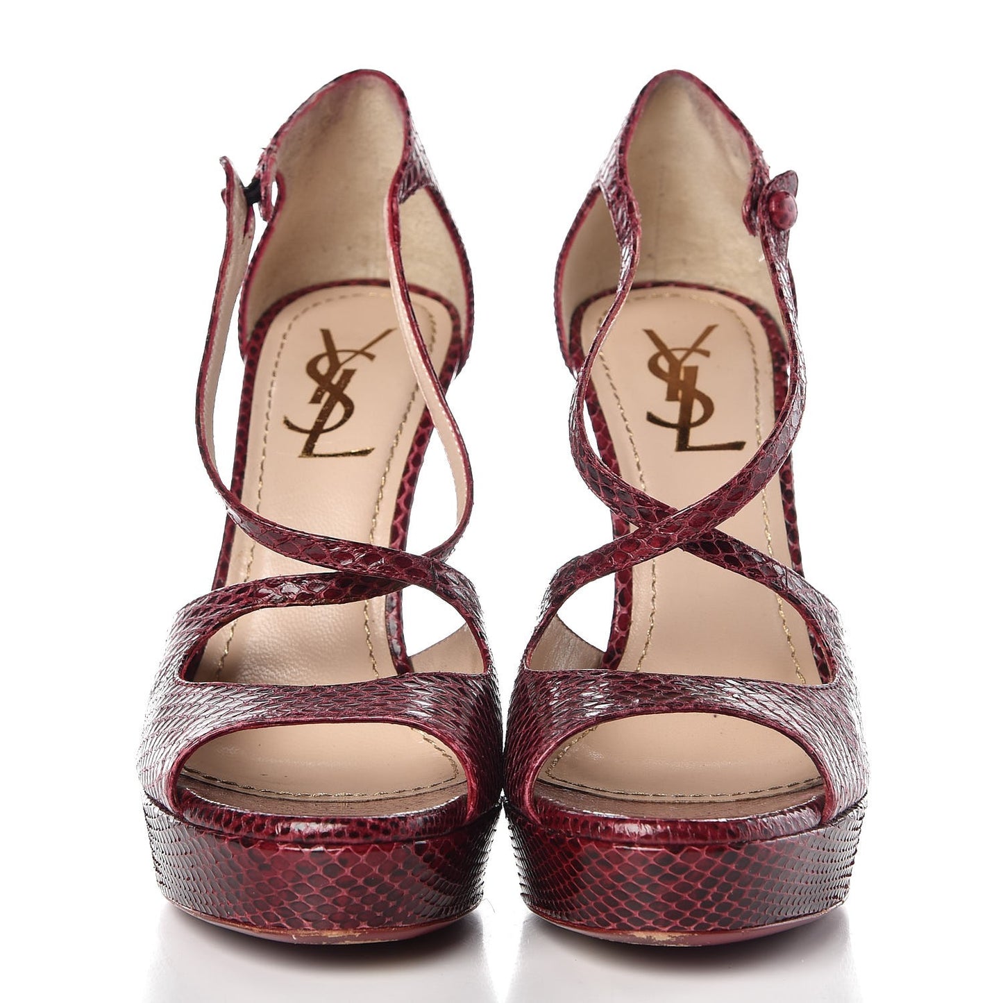 Python Calfskin Embossed Sandals 37.5 Burgundy