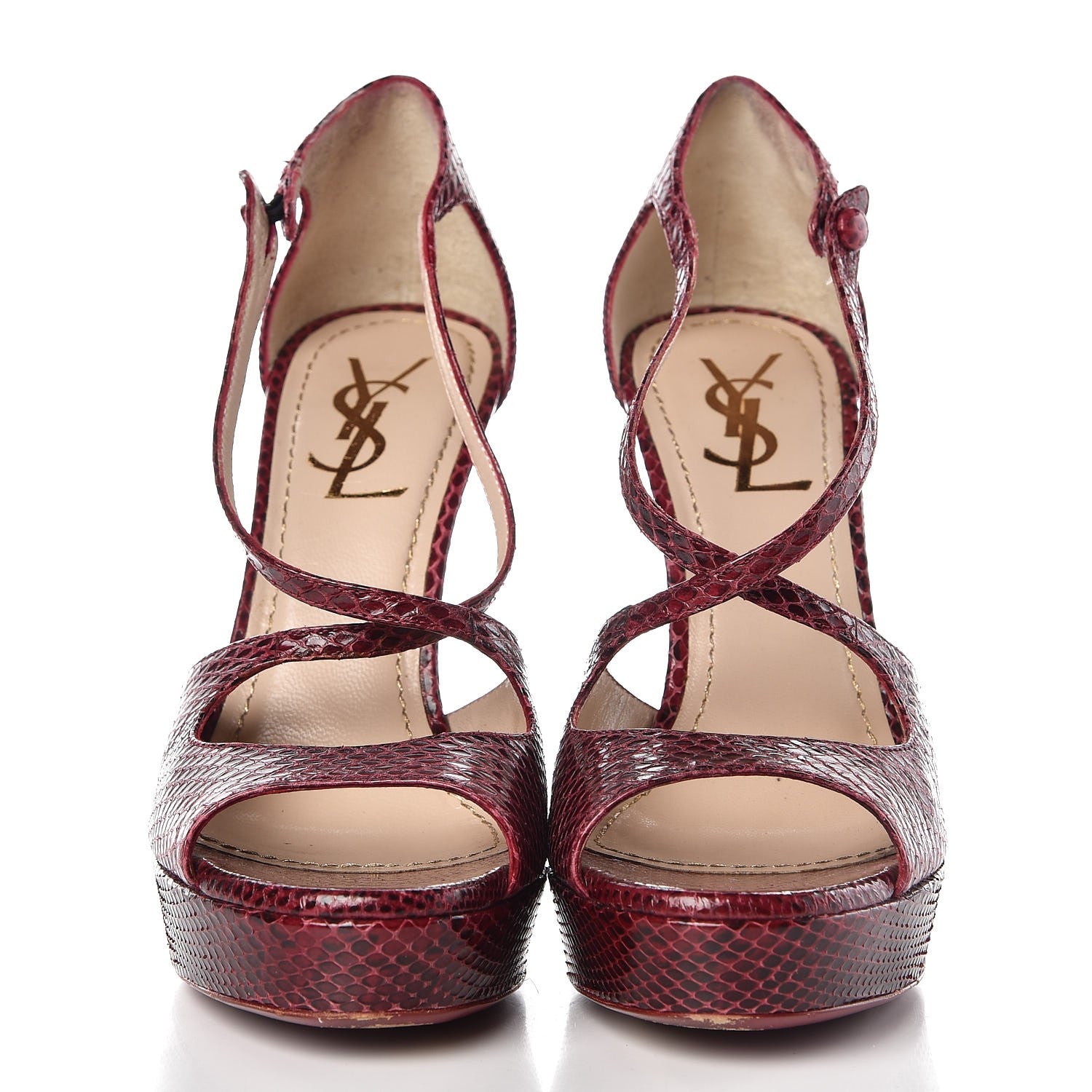 Saint Laurent Python Calfskin Embossed Sandals 37.5 Burgundy 2 of 9