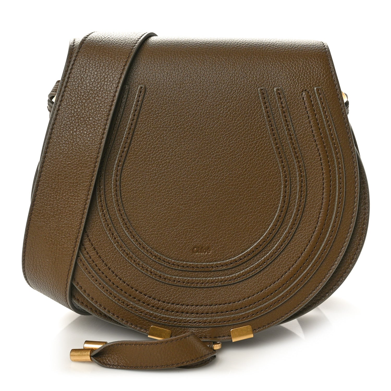Chloe Grained Calfskin Small Marcie Saddle Bag Dark Khaki 1 of 9