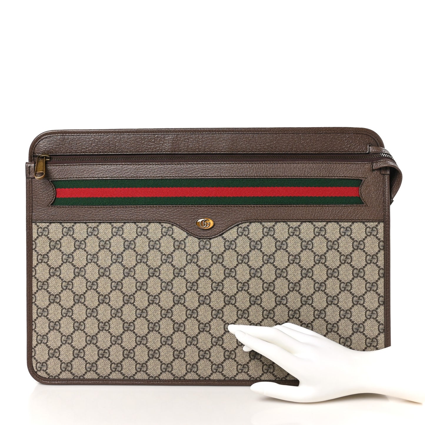 GG Supreme Monogram Textured Calfskin Web Ophidia Documents Holder Beige Ebony New Acero