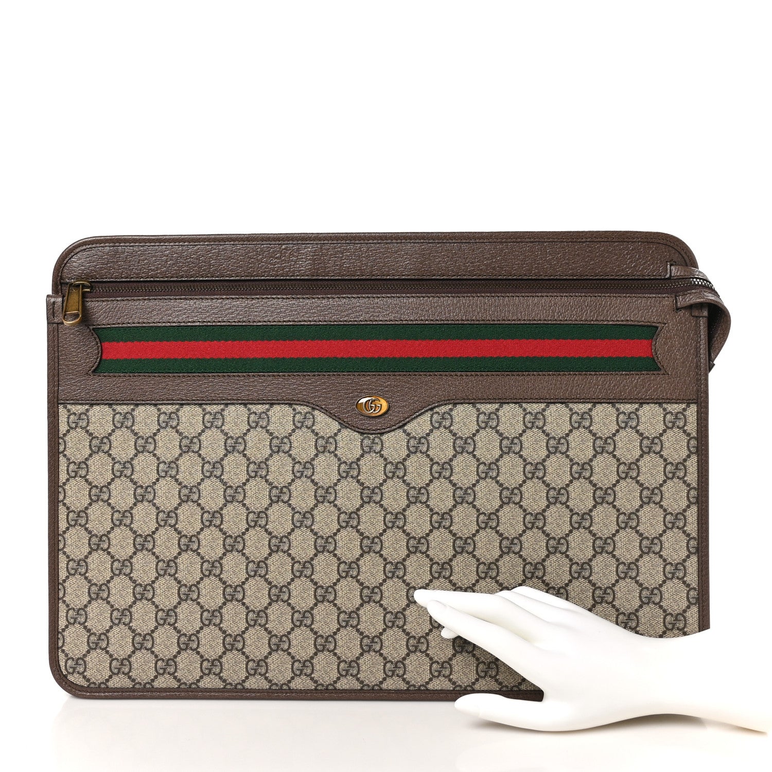 Gucci GG Supreme Monogram Textured Calfskin Web Ophidia Documents Holder Beige Ebony New Acero 2 of 11