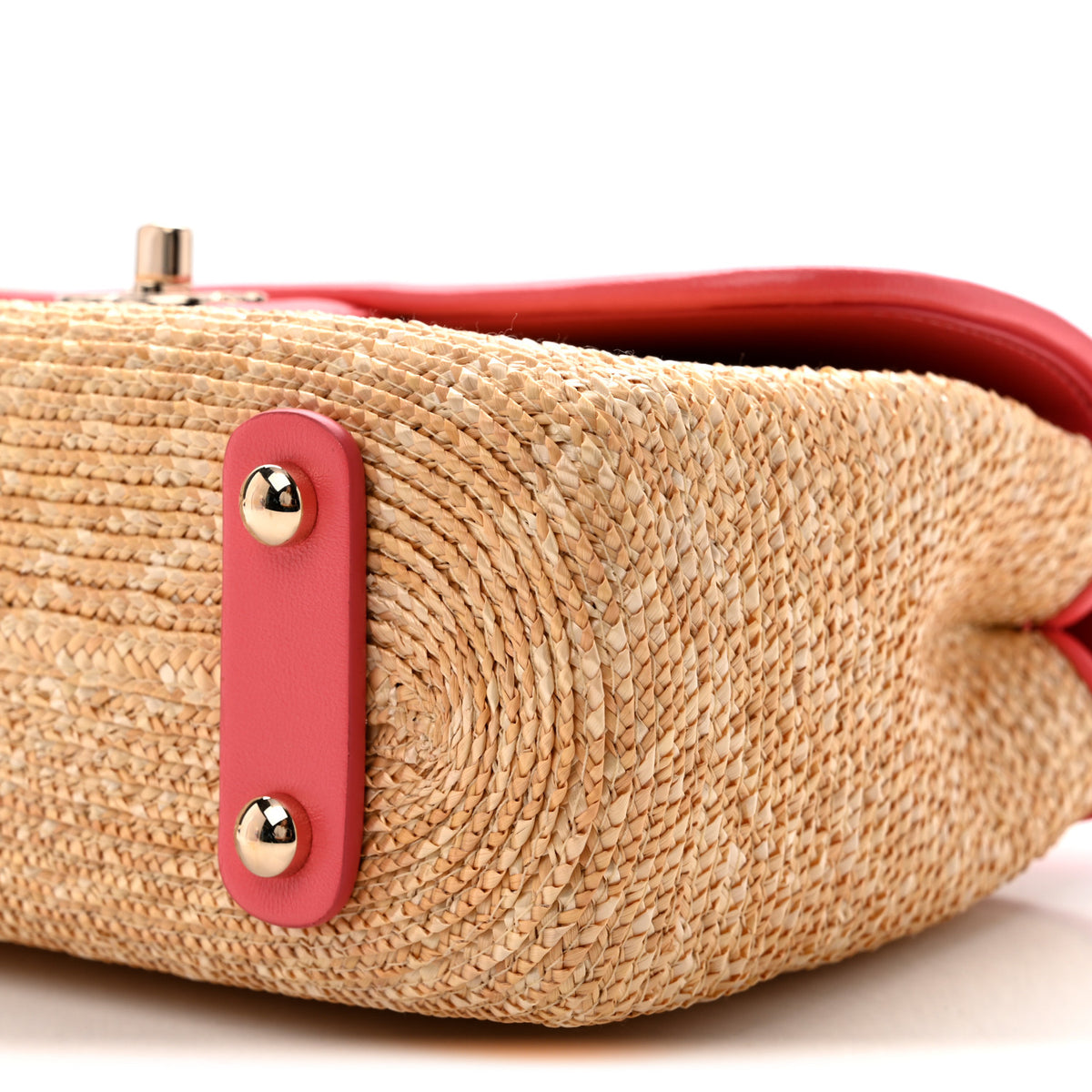 Raffia Lambskin Small Flap Bag Beige Coral