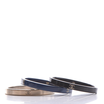Chanel Resin Metal CC Bangle Bracelet Set of 3 Black Navy Gold 3 of 5