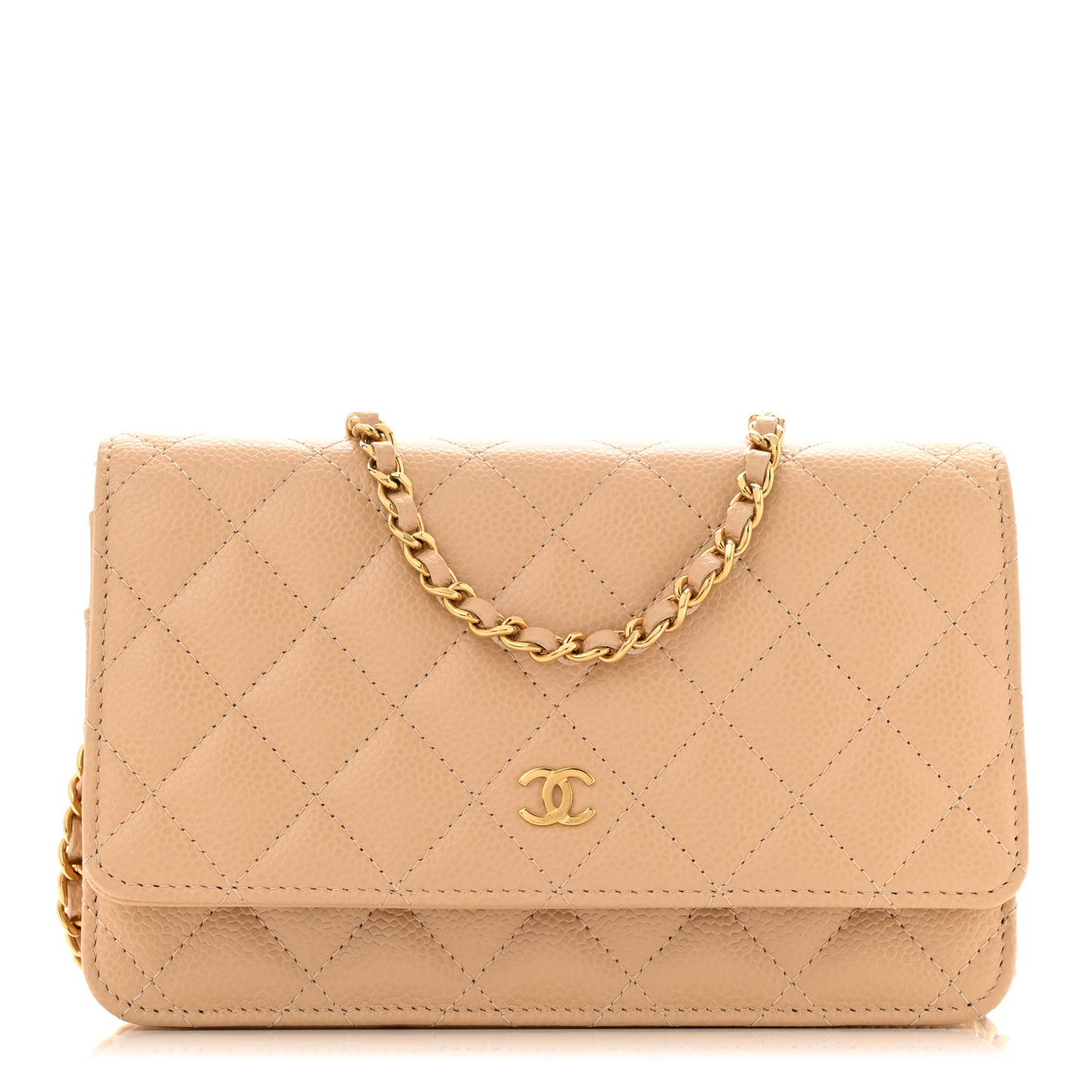 Caviar Quilted Wallet on Chain WOC Beige