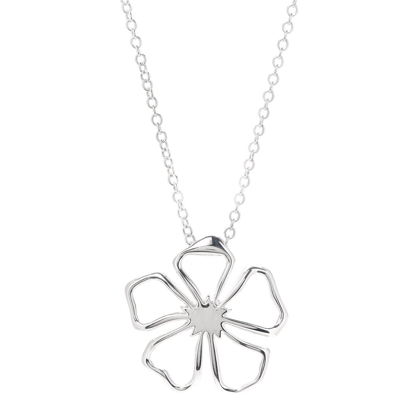 Sterling Silver Large Open Flower Pendant Necklace