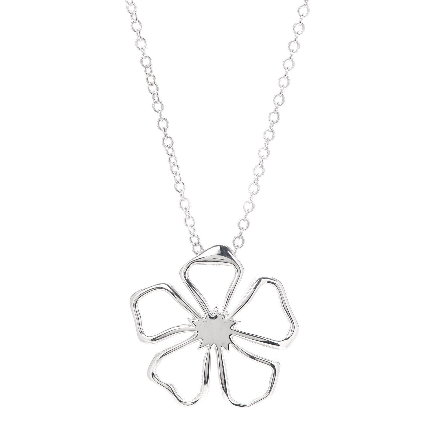 Tiffany Sterling Silver Large Open Flower Pendant Necklace 1 of 5