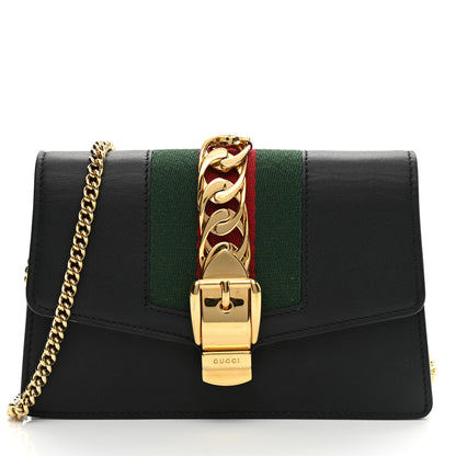Gucci Calfskin Super Mini Sylvie Chain Shoulder Bag Black 8 of 10