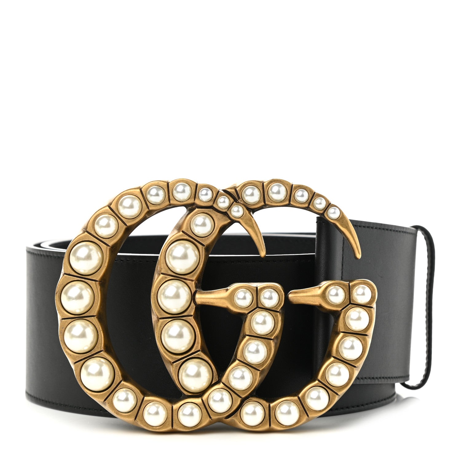 Gucci Moon Calfskin Pearl Double G 70mm Belt 90 36 Black Cream 1 of 4