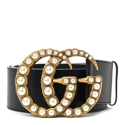 Gucci Moon Calfskin Pearl Double G 70mm Belt 90 36 Black Cream 1 of 4