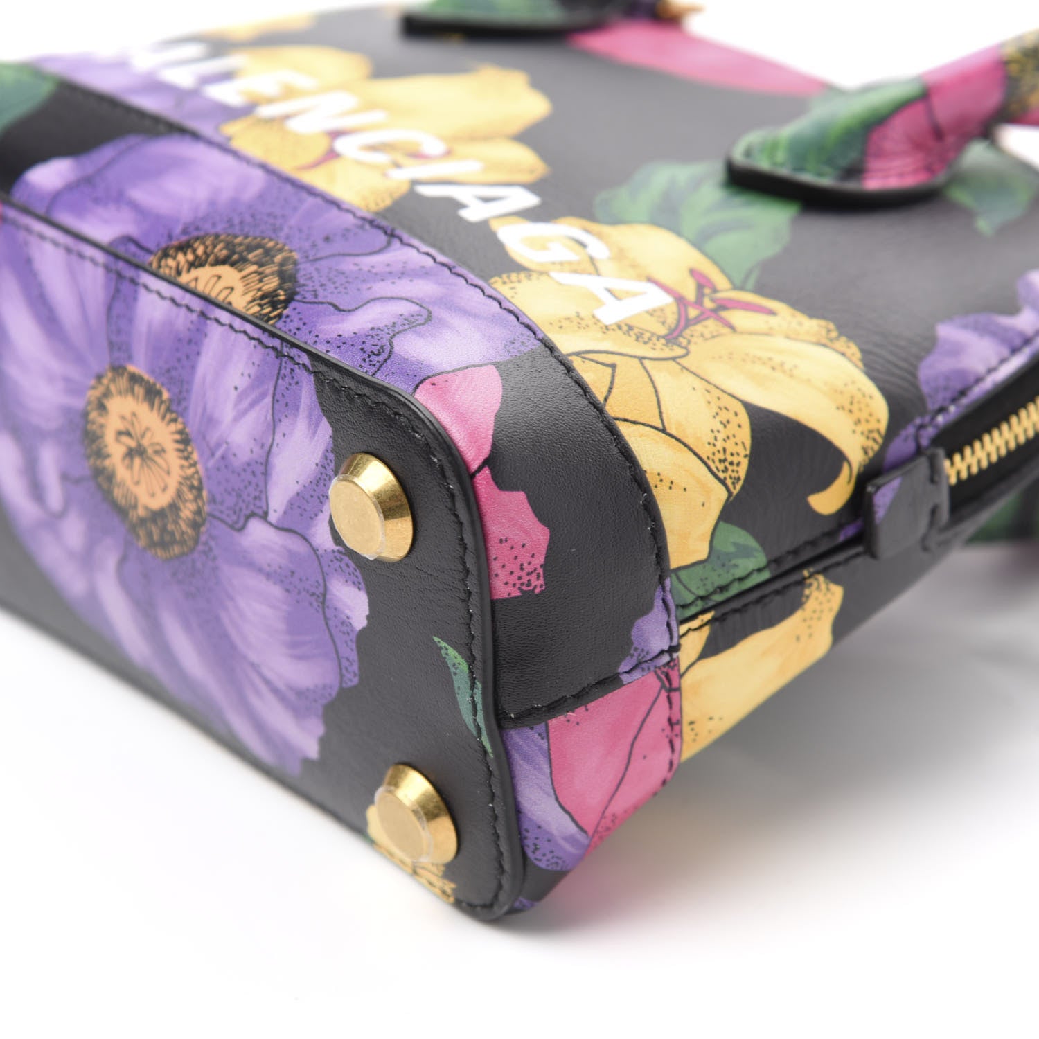Balenciaga Smooth Calfskin Lush Floral Print XXS Ville Top Handle Bag Black Multicolor 7 of 9
