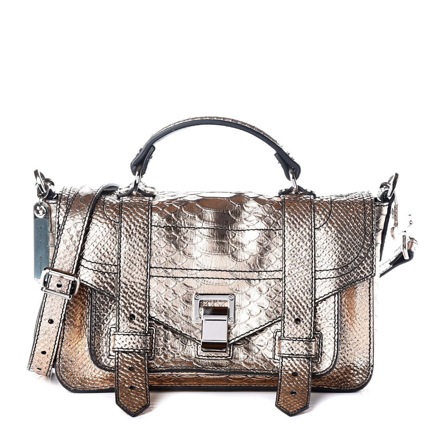 Proenza Schouler Metallic Python Calfskin Embossed Tiny PS1 Satchel Rose Gold 1 of 13