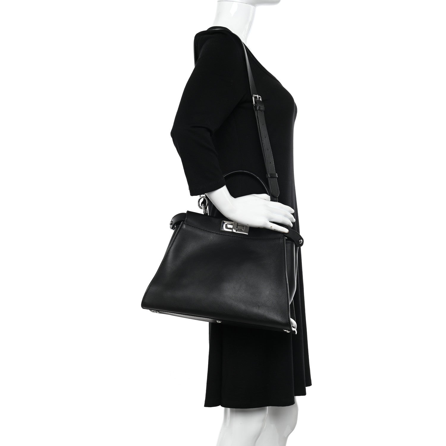 Fendi Vitello Seta Snakeskin Crocodile Monster Eyes Medium Peekaboo Iconic Satchel Black Girasole 2 of 12