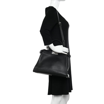 Fendi Vitello Seta Snakeskin Crocodile Monster Eyes Medium Peekaboo Iconic Satchel Black Girasole 2 of 12