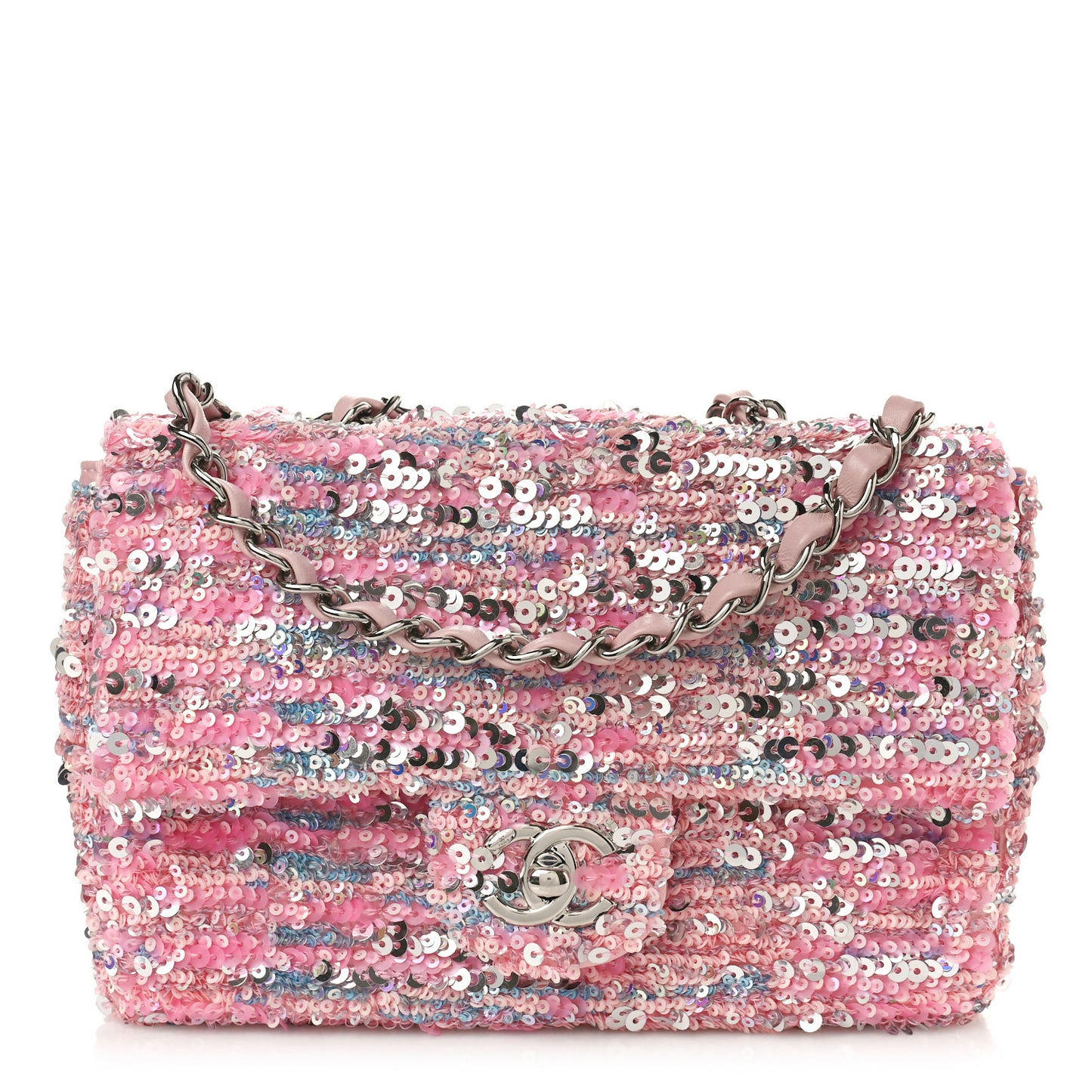 Sequin Mini Rectangular Flap Light Pink Silver