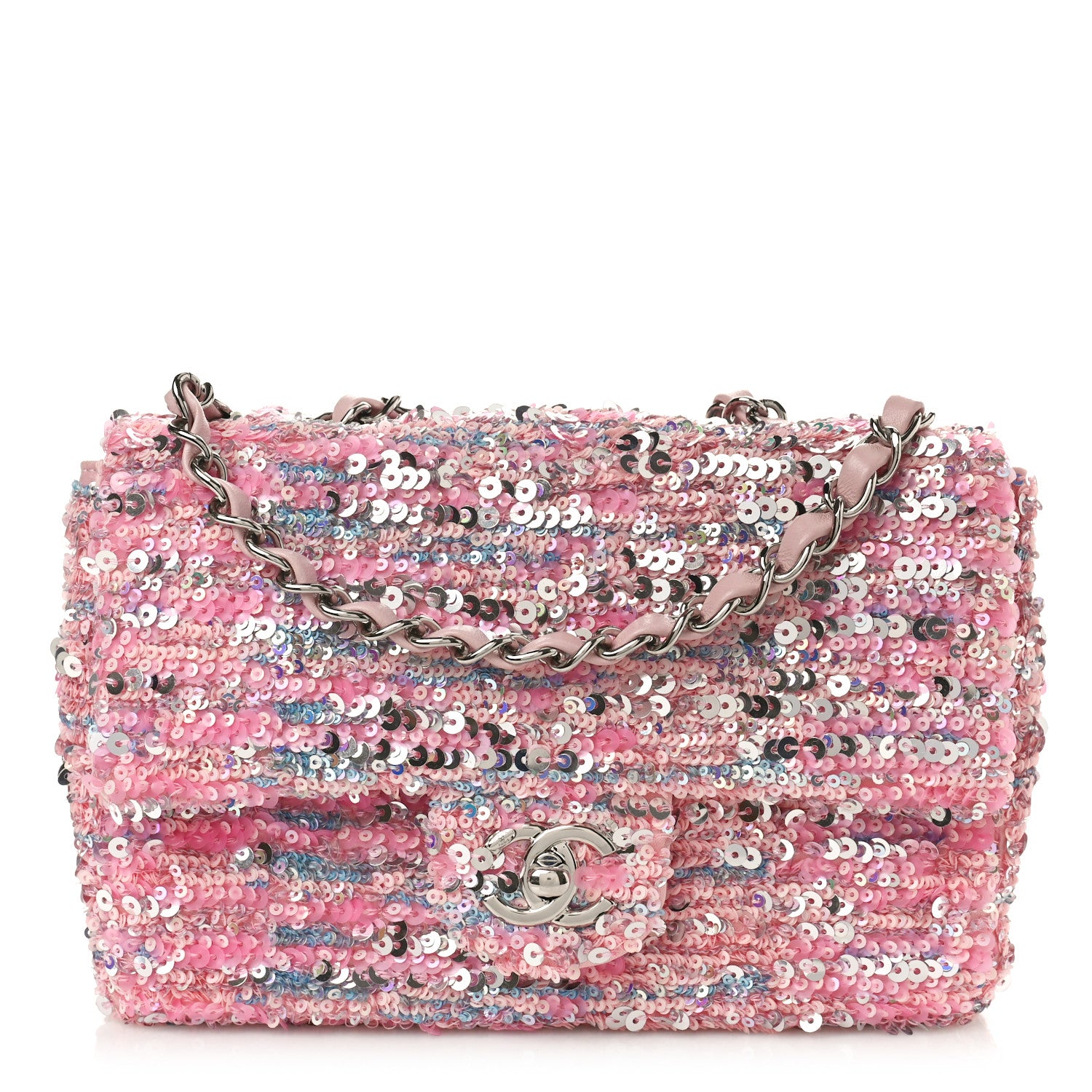 Chanel Sequin Mini Rectangular Flap Light Pink Silver 1 of 9