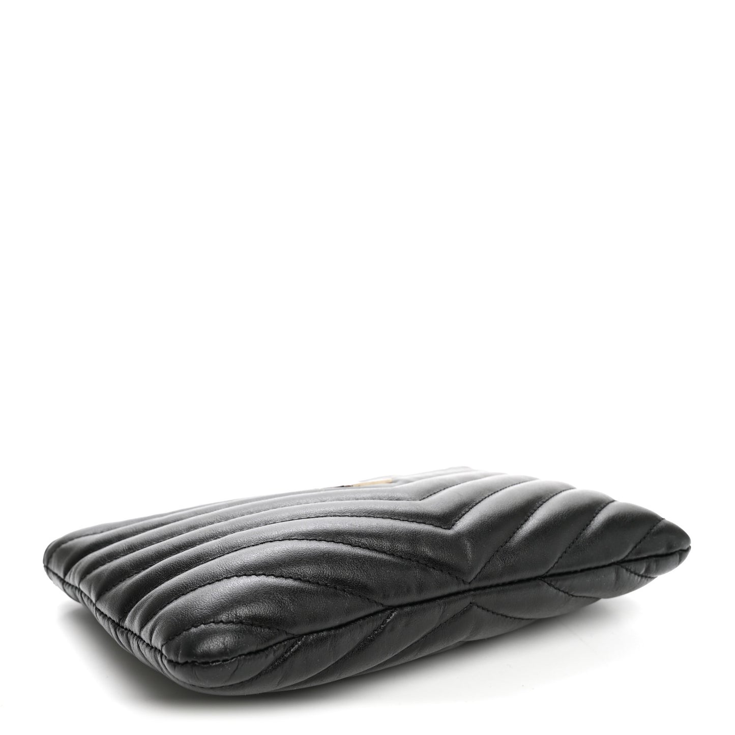 Calfskin Matelasse Chevron Monogram Pouch Black
