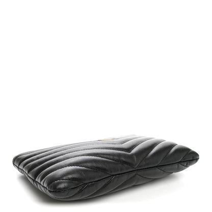 Saint Laurent Calfskin Matelasse Chevron Monogram Pouch Black 4 of 11
