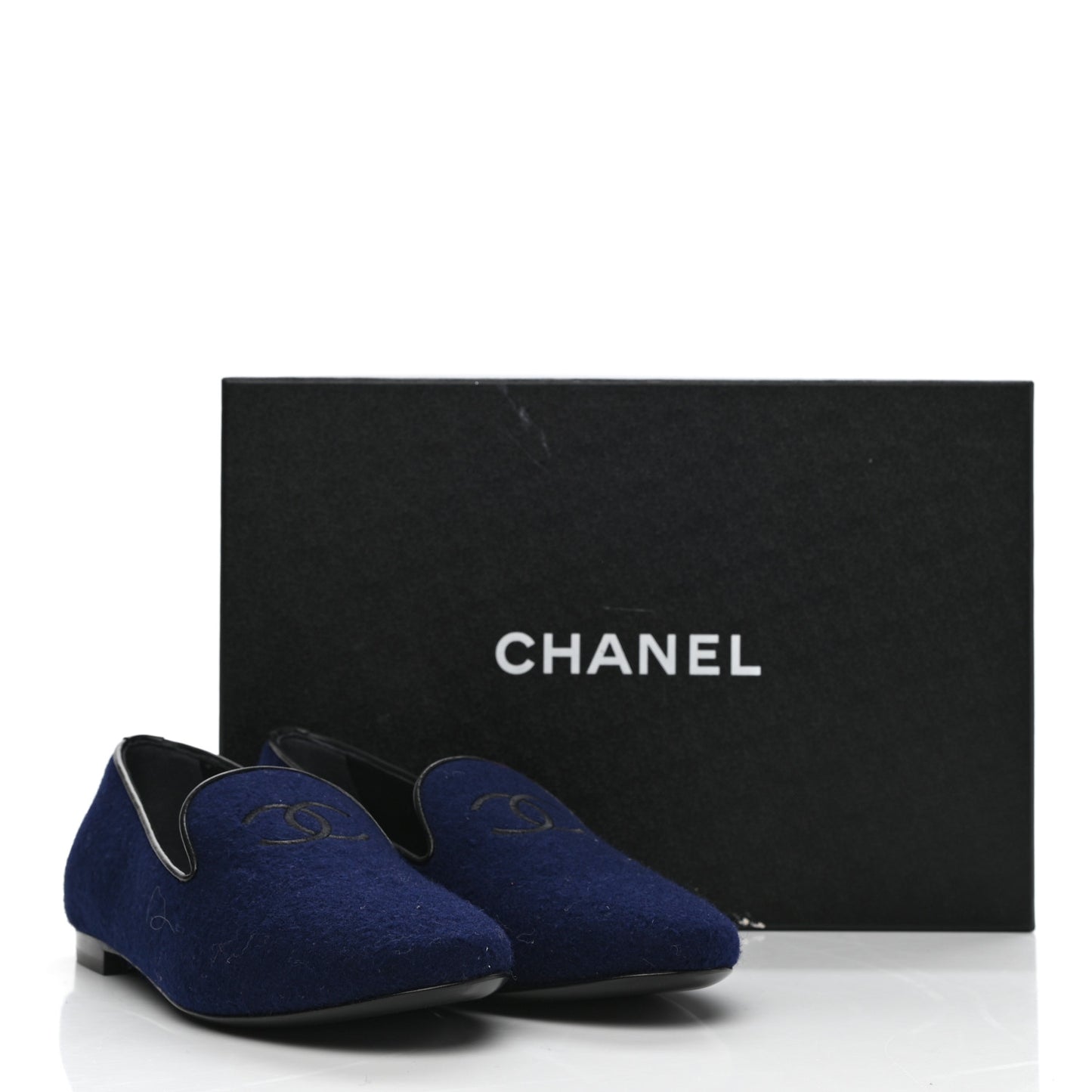 Fabric Lambskin Womens CC Mocassin Loafers 37 Navy Black