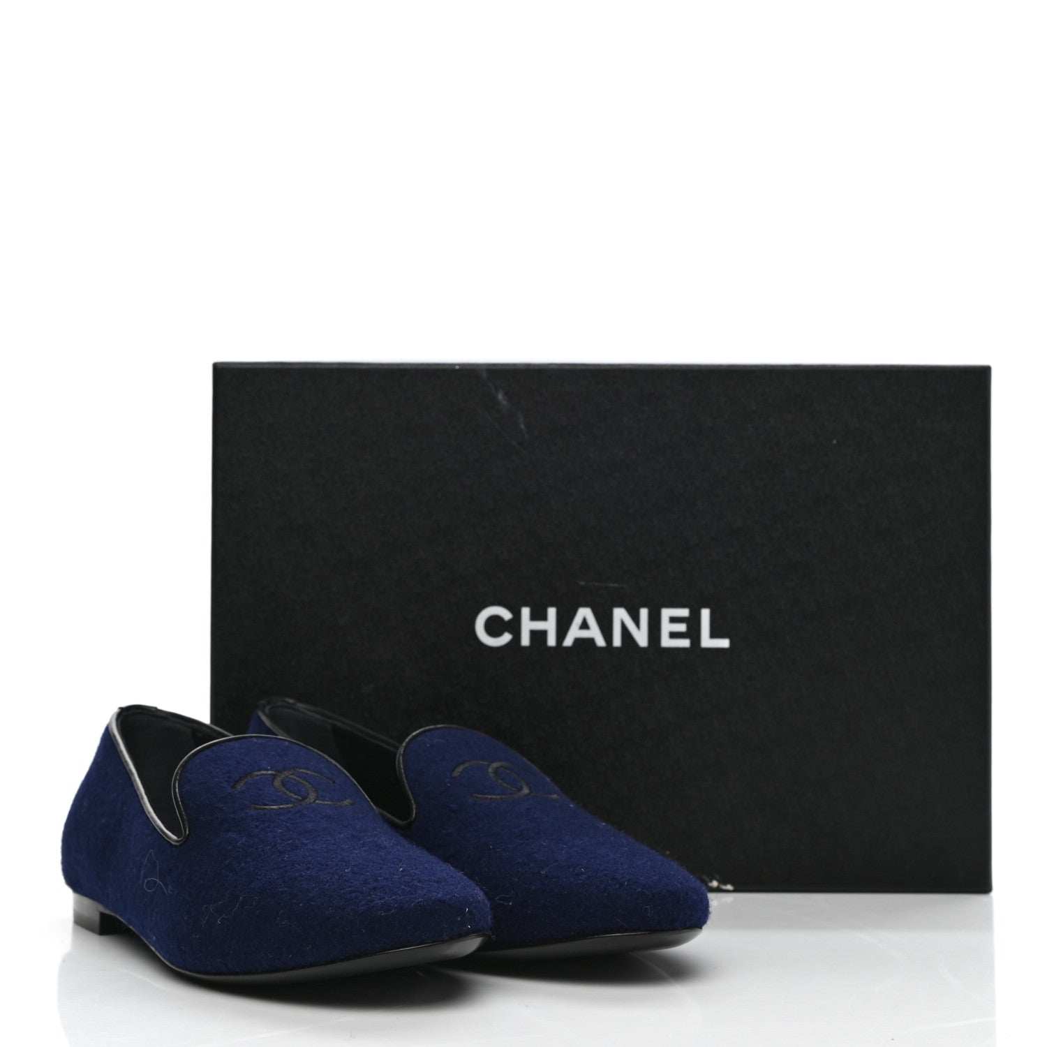 Chanel Fabric Lambskin Womens CC Mocassin Loafers 37 Navy Black 9 of 9