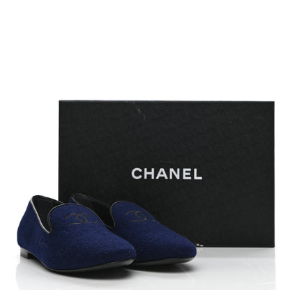 Chanel Fabric Lambskin Womens CC Mocassin Loafers 37 Navy Black 9 of 9