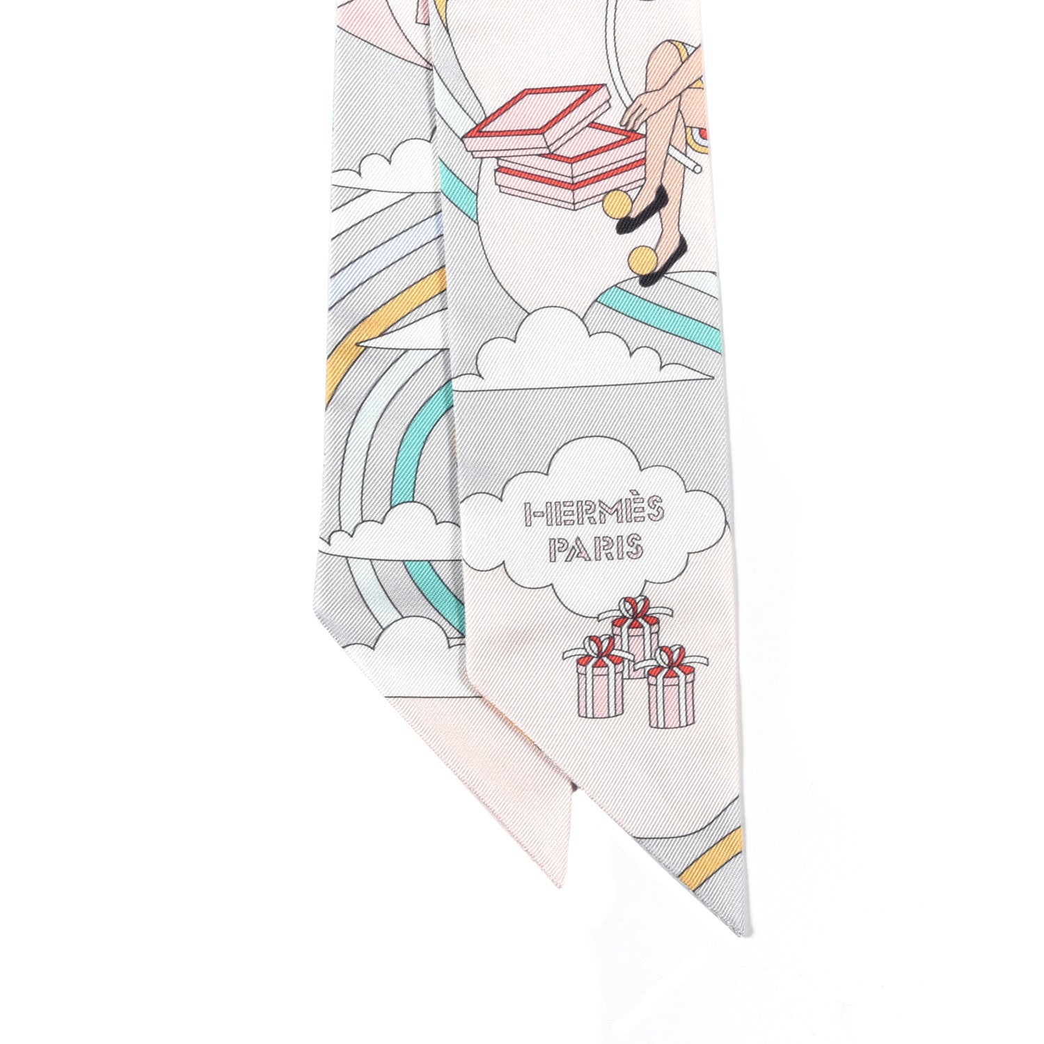 Hermes Silk Carres Volants Twilly Grenadine Gris Perle Rose Pale 2 of 4