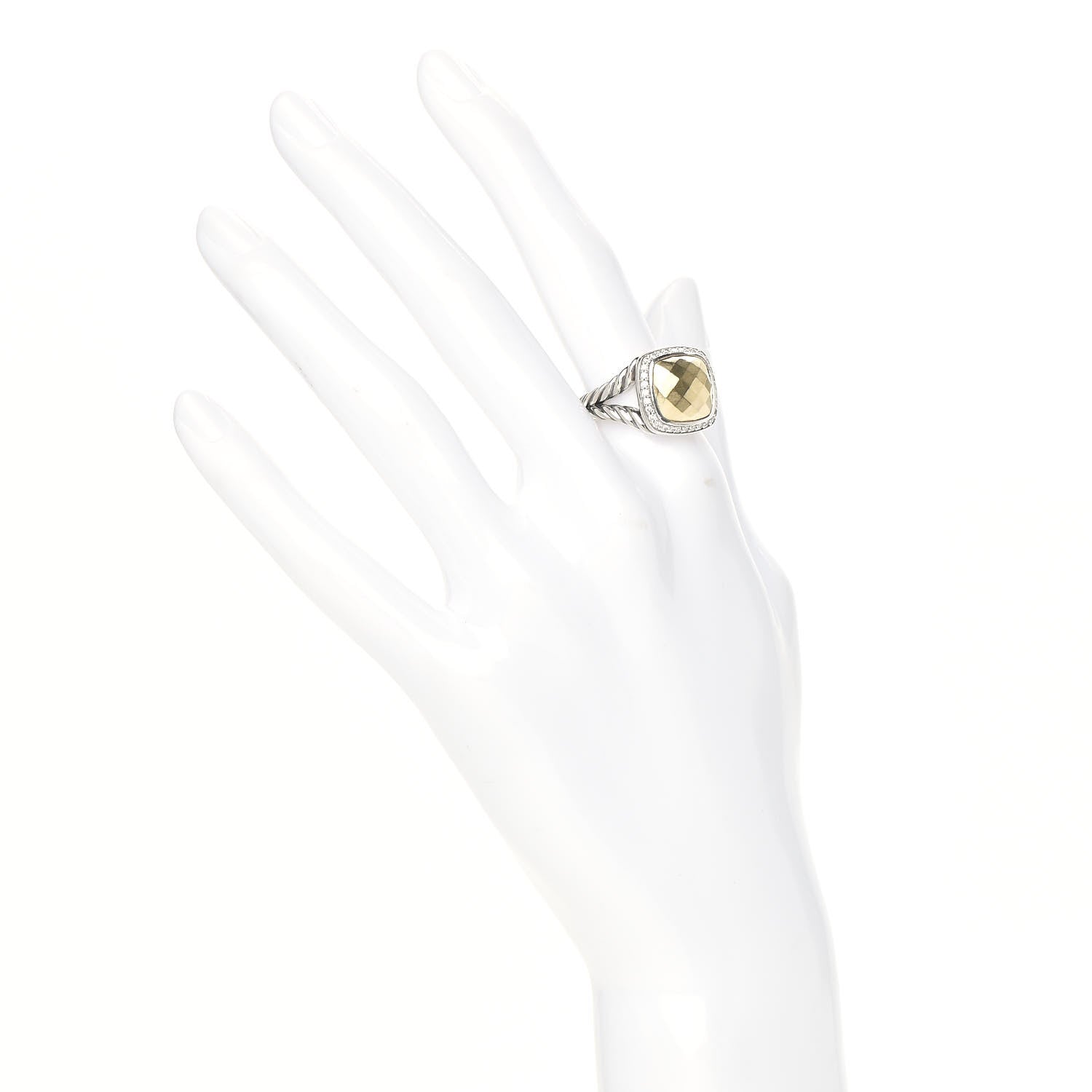 David Yurman Sterling Silver 18K Yellow Gold Diamond 11mm Albion Ring 57 8 2 of 4