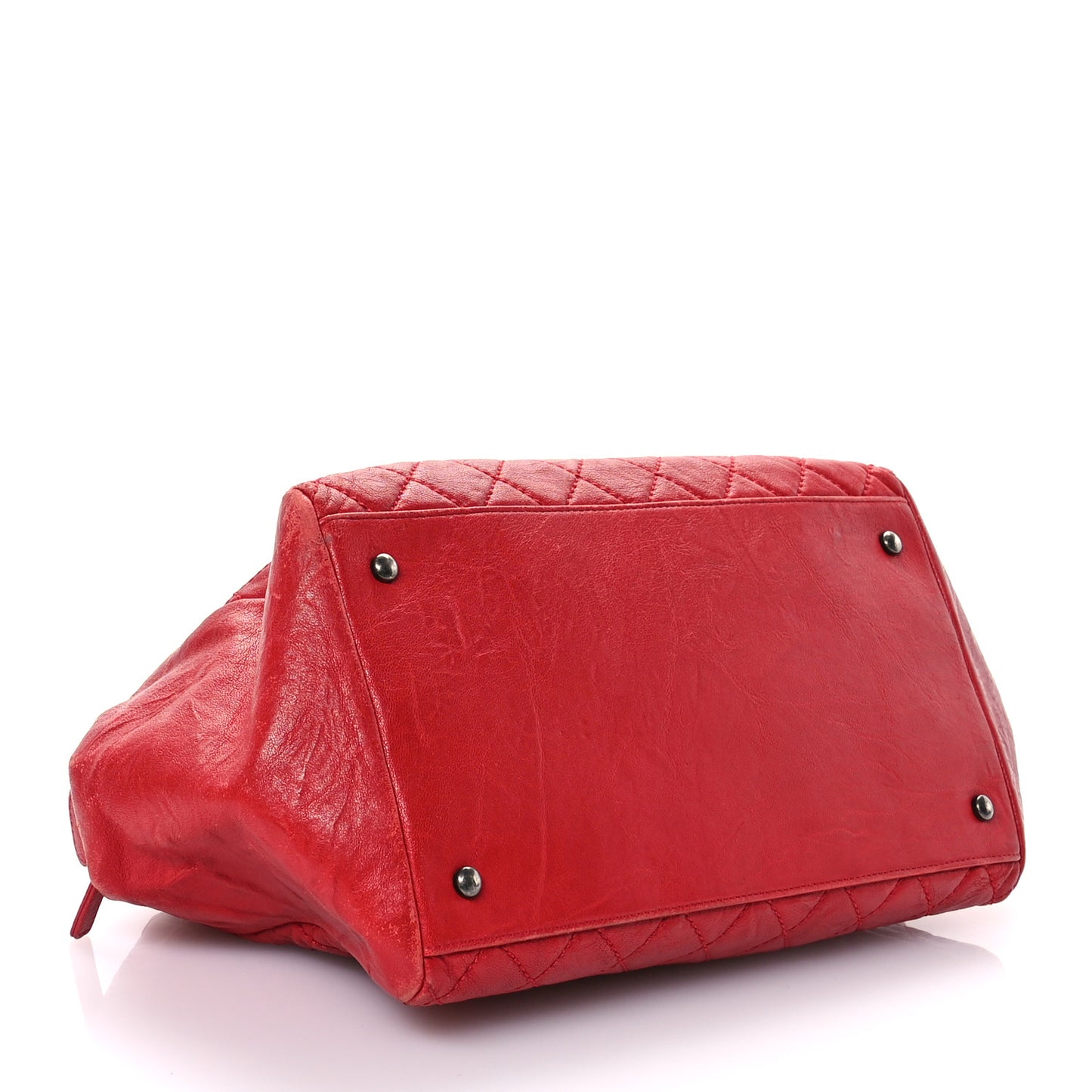 Grained Calfskin Quilted CC Bowler Tote Red