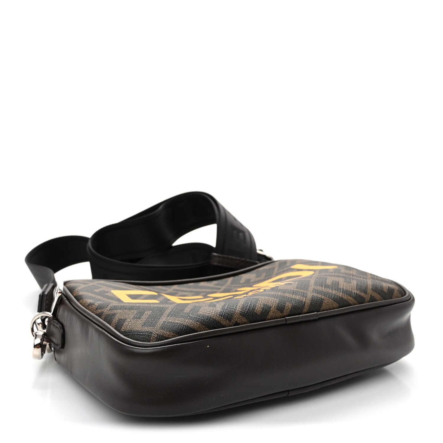 Fendi Shiny Glazed Fabric Vitello Cover FF 1974 Logo Medium Camera Case Tobacco Moro Giallo Ebano 4 of 10
