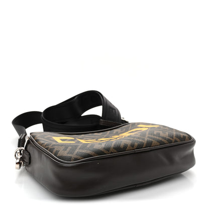 Fendi Shiny Glazed Fabric Vitello Cover FF 1974 Logo Medium Camera Case Tobacco Moro Giallo Ebano 4 of 10