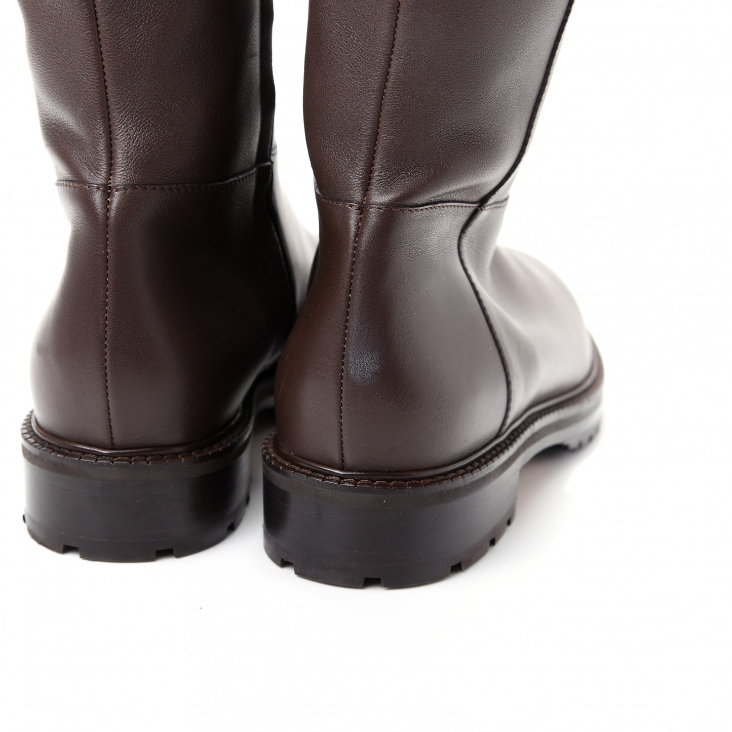 Calfskin Knee High Buckle Boots 40 Brown