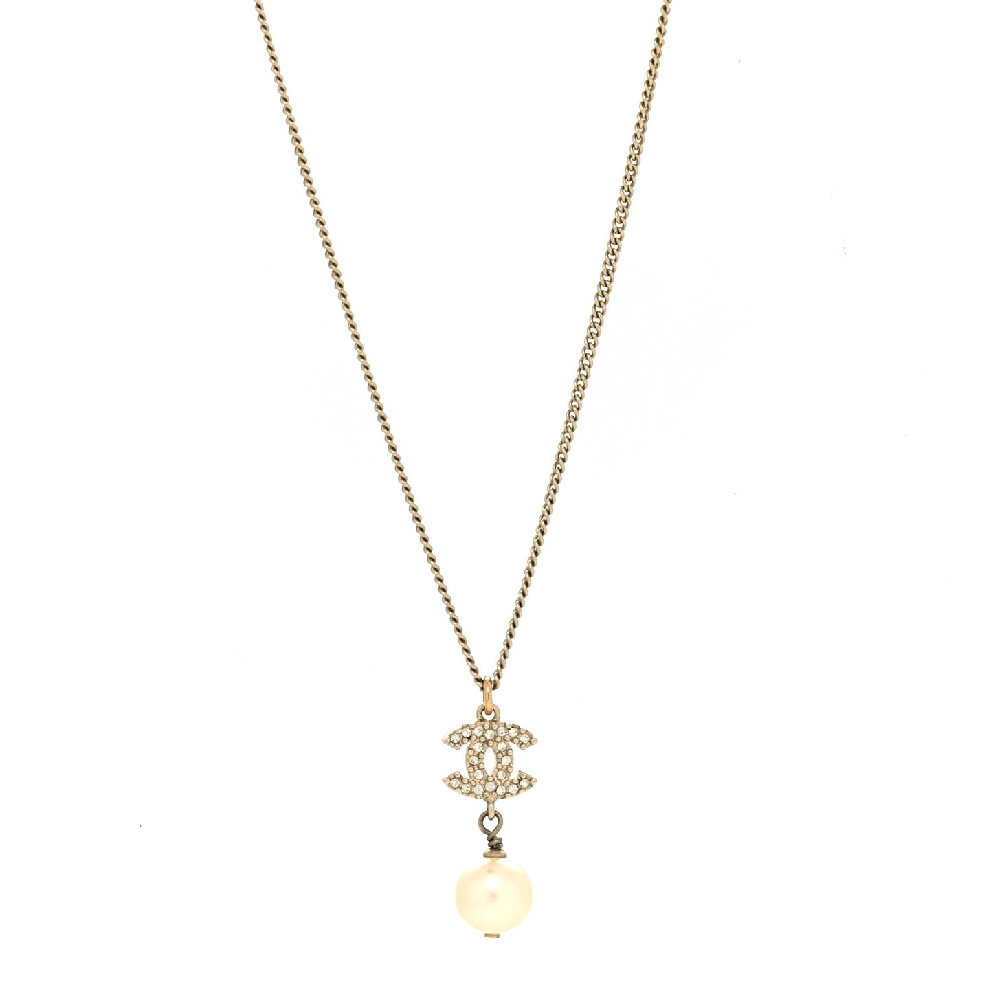 Pearl Crystal CC Pendant Necklace Light Gold