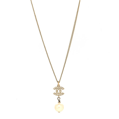 Chanel Pearl Crystal CC Pendant Necklace Light Gold 2 of 5