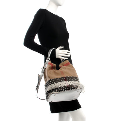 Burberry Canvas Mega Check Studded Medium Susanna Hobo Silver 2 of 12